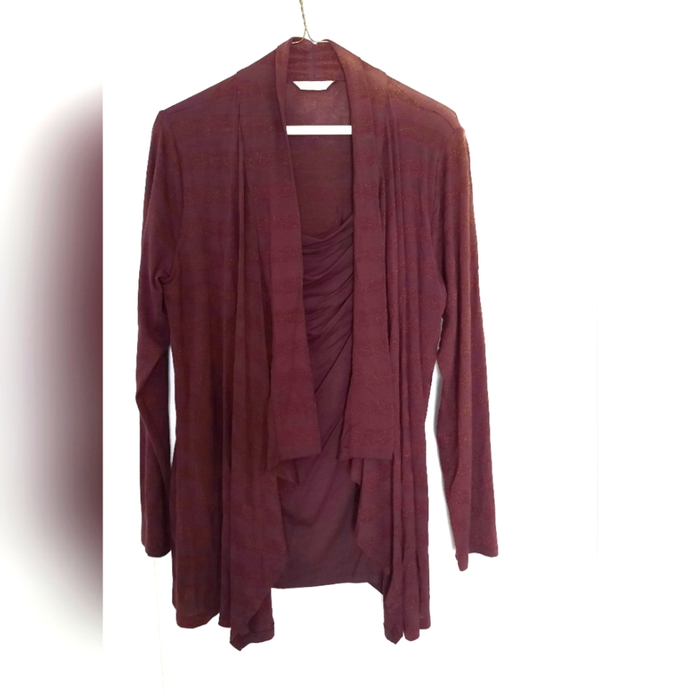 M&S Drape Front Cowl Neck Cardigan Blouse Sequin Irregular Hem Red S UK 12/US 8